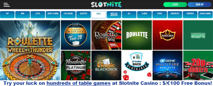Slotnite casino table games